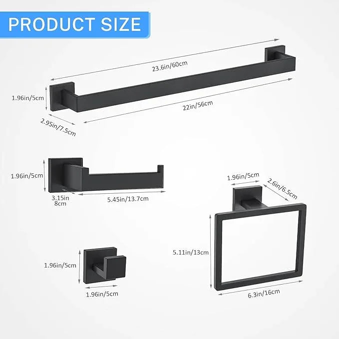 5 Pieces Towel Bar Set Matte Black Bathroom Hardware Accessories Set Include Towel Rack TP Holder Towel Ring Coat Hooks Stainless Steel Wall Mounted Towel Holder Set for Bathroom,23.6 in - ModernBath
