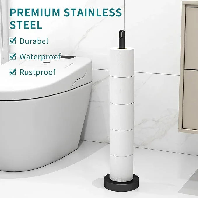 Toilet Paper Holder Stand, Free Standing Tissue Paper Roll Storage Holder with Reserve for Bathroom Countertop with Stainless Steel Heavy Weighted, 1Pack Matte Black - ModernBath