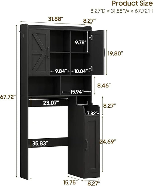 Over The Toilet Storage Cabinet, Bathroom Over Toilet Storage Organizer with Barn Doors and Paper Holder Stand Farmhouse Space Saving Rack Cabinet with Adjustable Shelves for Bathroom, Laundry (Black) - ModernBath