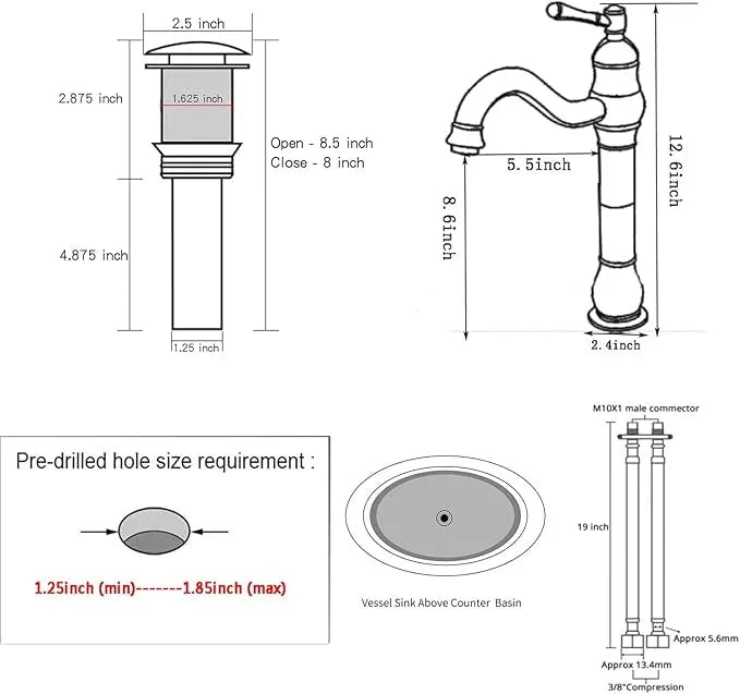 Black Bathroom Faucet GGStudy 360° Swivel Single-Handle One Hole Bathroom Vessel Sink Faucet Matching Pop Up Drain - ModernBath