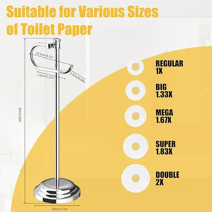 BESy Toilet Paper Holder Free Standing Bathroom Toilet Tissue Holder Stand for Floor Toilet Paper Roll Holder with Storage Hardware Accessories Rack Hand Towel Bar Polished Chrome Stainless Steel - ModernBath