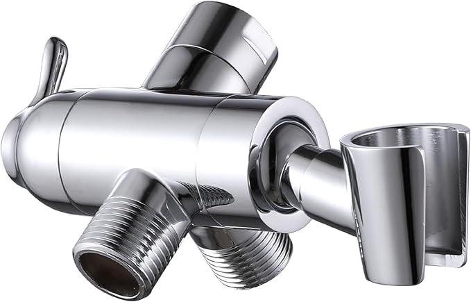 Shower Arm Diverter with Handshower Mount, G1/2 Brass Shower Diverter Valve Bathroom Universal Shower System Replacement for Handheld Shower and Fixed Shower Head(Polished Chrome) - ModernBath