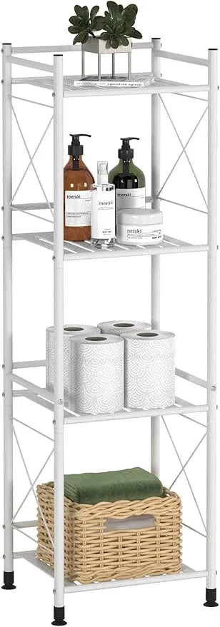 TZAMLI 4 Tier Shelving Unit, Freestanding Bathroom Storage Shelves, Metal Heavy Duty Storage Rack Shelf for Small Space Kitchen Balcony Office, White - ModernBath