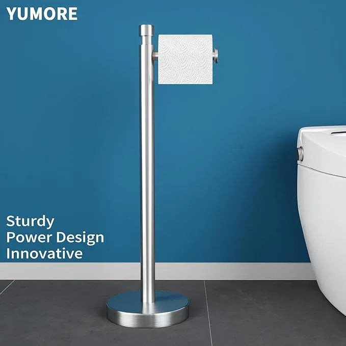 YUMORE Toilet Paper Holder Stand Freestanding, Weighted and Sturdy Brushed Nickel Stainless Steel Design with Non-Slip Cap, Rustproof Tissue Roll Holder for Modern Bathroom, RV - ModernBath