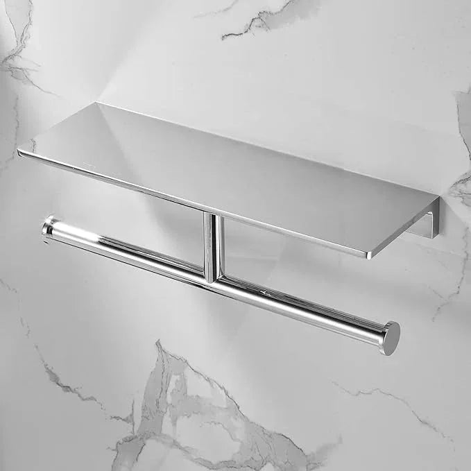 Double Toilet Roll Paper Holder Bathroom Solid Brass and Superior Hotel Style Wall Mount Tissue Roll Holder with Storage Shelf Bright Chrome Finished - ModernBath