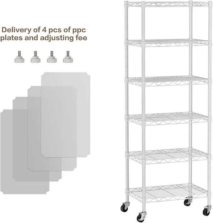 Small 6 Tier Shelf Storage Wire Shelving Unit Metal Shelves Adjustable Organizers Storage Shelving with Wheels for Bathroom Laundry Room Kitchen Pantry12”D x 18”W x 61.6”H White - ModernBath