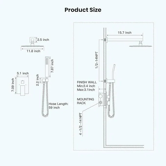 gotonovo Rainfall Bathroom Shower System Rain Shower Head and Handle Set Wall Mounted Shower Complete Combo Solid Brass Pressure Balancing Shower Mixer Valve 12 Inch Oil Rubbed Bronze - ModernBath