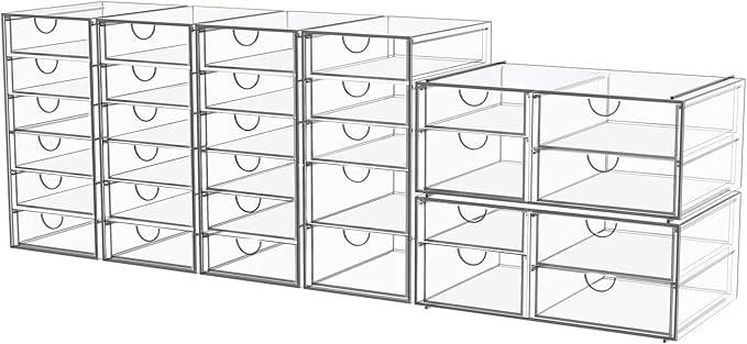 Acrylic Makeup Organizer with 31 Drawers, 6 Pack Clear Storage Drawers, Bathroom Makeup Organizer for Palettes, Cosmetic, and Beauty Supplies,Ideal for Vanity, Cabinet,Desk Organization - ModernBath