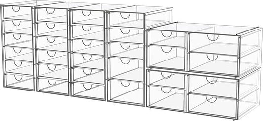 Acrylic Makeup Organizer with 31 Drawers, 6 Pack Clear Storage Drawers, Bathroom Makeup Organizer for Palettes, Cosmetic, and Beauty Supplies,Ideal for Vanity, Cabinet,Desk Organization - ModernBath