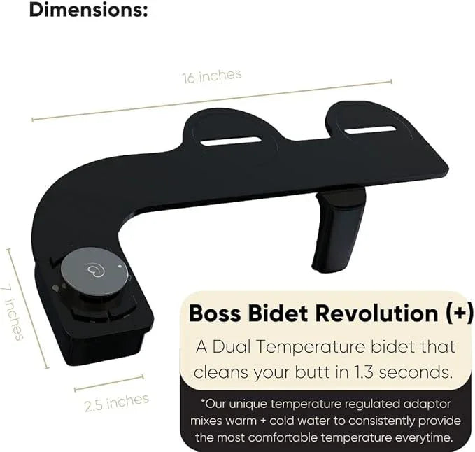Boss Bidet Revolution Plus (Warm Water). Bidet Attachment for toilet. Luxury design, Bidet sprayer for toilet, non electric, dual nozzle, feminine wash, self cleaning. Black Tokyo Platinum. - ModernBath