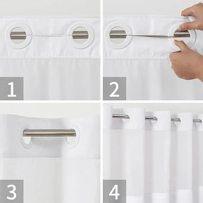 eachope Stall No Hooks Needed Linen Textured Shower Curtain with Snap-in Fabric Liner Set,Hotel Luxury Decor Shower Curtains for Bathroom,Waterproof & Washable,60Wx74H,White - ModernBath