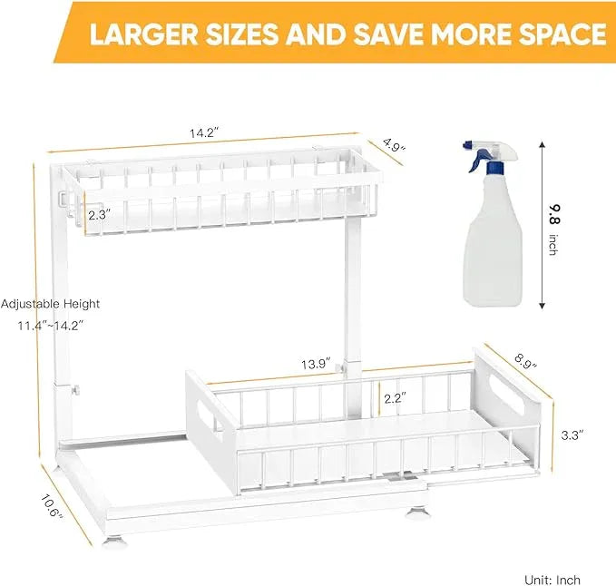 Under Sink Organizer Storage 2-Tier Premium Metal Pull-Out Racks, Height Adjustable, Heavy Dut and Easy Installation for Kitchen & Bathroom Organizers 1 Pack White - ModernBath