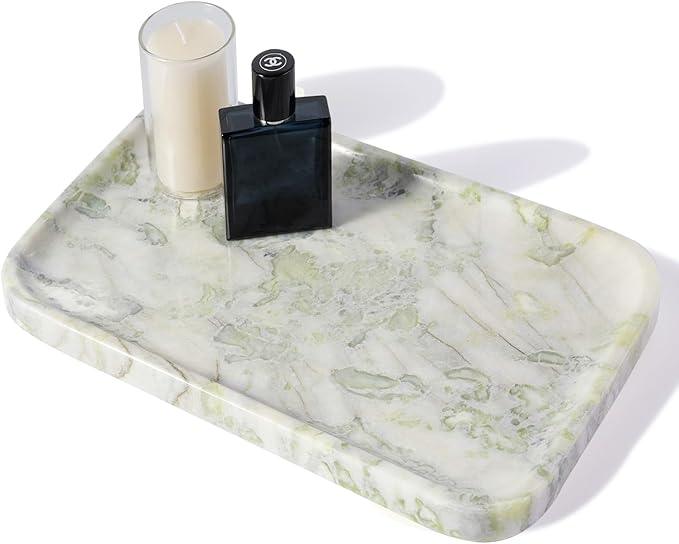 Karibiber Marble Vanity Tray, Large Stone Bathroom Tray for Countertop, 14'' African Gem Genuine Marble Decorative Tray for Dresser, Green Kitchen Trays for Counter,Perfume Storage, Non-Resin/Ceramic - ModernBath