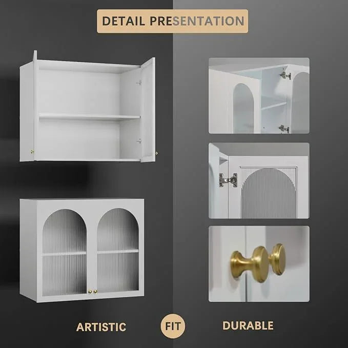 Wall Cabinet Bathroom Over The Toilet Storage, Arched Cabinet Wall Mount, Bathroom Medicine Cabinet with 2 Acrylic Doors, Open Storage Rack & Adjustable Shelf Additional Space in Home, White - ModernBath