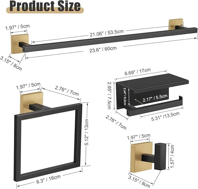 YACVCL 5-Pieces Black and Gold Bathroom Hardware Accessories Set Stainless Steel Bathroom Towel Bar Set Towel Holder Set for Bathroom,Upgraded Toilet Paper Holder with Shelf,Wall Mounted 23.6" - ModernBath