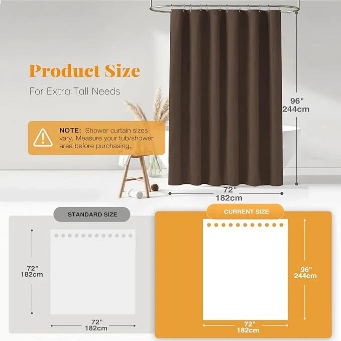 BTTN Fabric Shower Curtain, Linen Textured Heavy Duty Polyester Cloth Shower Curtain Set with Plastic Hooks, Brown, 72x96 - ModernBath