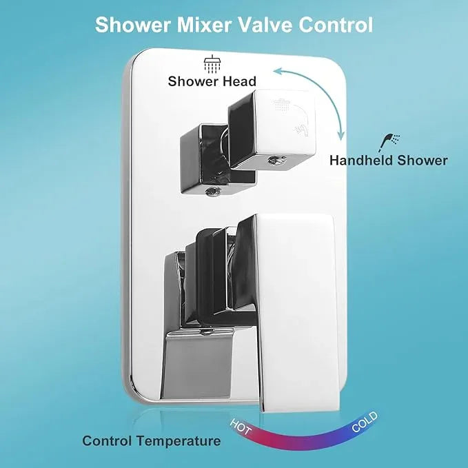 RTTWYYUU Chrome Shower System 8 Inch, Rain Shower Head with Handheld Spray, Luxury Rain Shower Set Square Wall Mount for Bathroom with Rain Shower and Handheld Shower System - ModernBath
