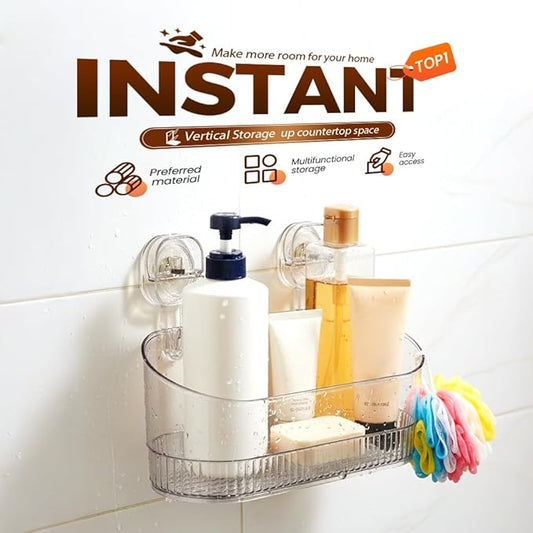 No-Drill Bathroom Suction Storage Box, 2026 New Corrugated Suction Cup Storage Holder,Powerful Suction Storage Box,Removable Hanging Storage Basket,Ripple Acrylic Wall Shelf (3PCS Clear)