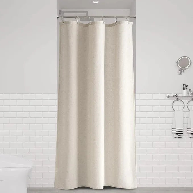 Naturoom 36 Inch Shower Curtain - Stall Narrow Half Green Linen Ultra Thick Fabric Shower Curtain Set with Hooks, Boho Farmhouse Rustic RV Camper Bath Curtains for Bathroom, Apricot, 36x72 - ModernBath