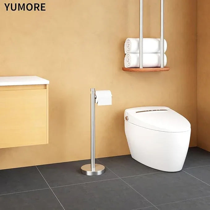 YUMORE Toilet Paper Holder Stand Freestanding, Weighted and Sturdy Brushed Nickel Stainless Steel Design with Non-Slip Cap, Rustproof Tissue Roll Holder for Modern Bathroom, RV - ModernBath