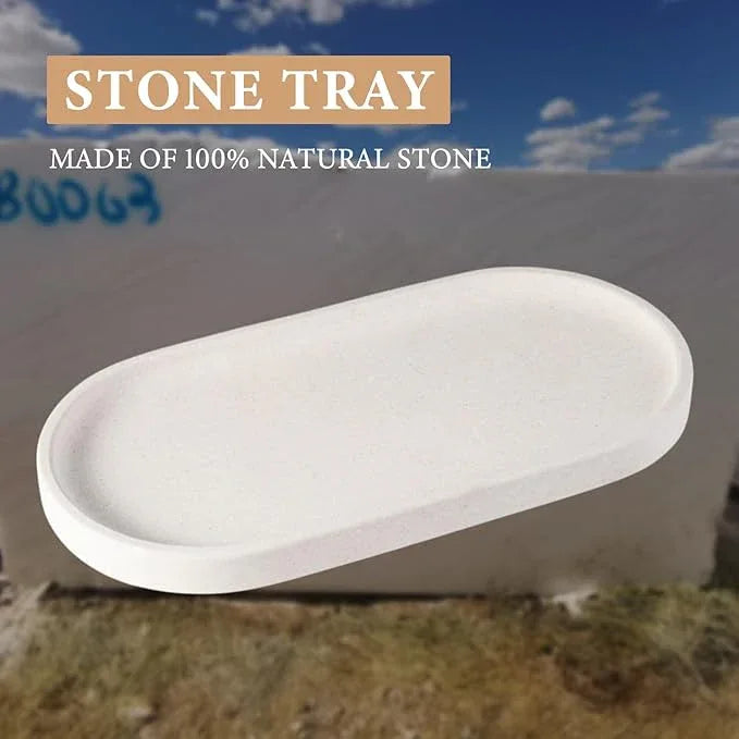 Koville Creamy White Marble Tray for Bathroom, 12"x6" Natural Luxury Marble Vanity Tray for Home Decor Countertop, Stone Oval Trays for Perfume & Jewelry Organizer, Stone Storage Trays - ModernBath