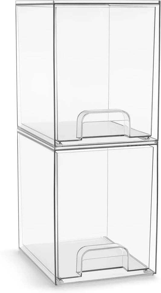 Sorbus Acrylic Storage Containers - 2 Pack, Stackable Storage Bins Set for Bathroom Organization - Clear Acrylic Drawer Organizers - Makeup Case Pull-Out Drawers (7.6’’ Tall) - ModernBath