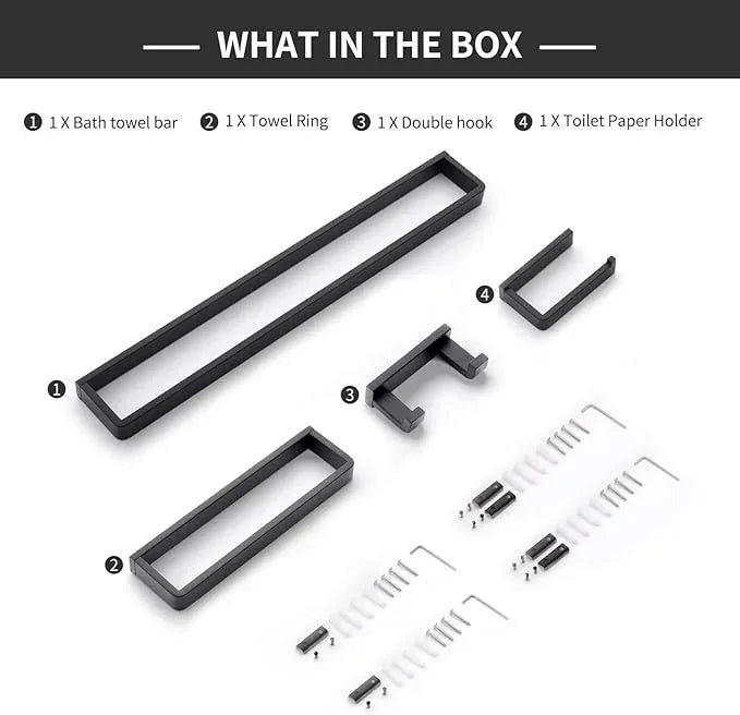 YACVCL 4-Piece Matte Black Bathroom Hardware Accessories Set, Bath Towel Bar Set SUS304 Stainless Steel, Round Towel Racks for Bathroom Wall Mounted - ModernBath