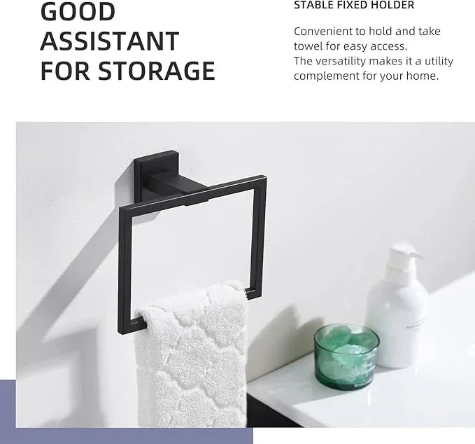 Angle Simple Towel Holder Matte Black, Stainless Steel Square Hand Towel Ring Rack Hanger for Bathroom Wall Mount, 7.09 Inches - ModernBath
