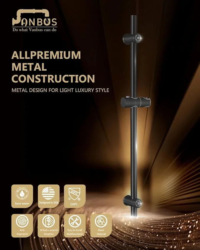 Vanbus All Metal handheld shower head holder 30-Inch with Shower Slide Bar for Bathroom Wall Mount SUS 304 Stainless Steel Brushed Finish Matte Black - ModernBath