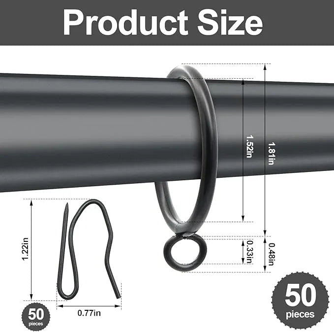 CONAMEI 80 Pcs Curtain Rings and Hooks - Stainless Steel Shower Curtain Rings and Hooks with Eyelets for Curtains Rods and Bathroom Shower Rods, Black - ModernBath