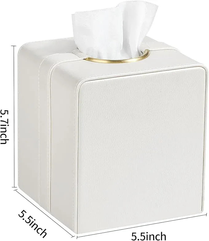 Cretkhp Luxury Square Tissue Box Cover, PU Leather Tissue Box Holder with Magnetic Closure and Gold Decorative Grommets for Bathroom Bedroom, Decorative Elegant Cube Tissue Holder (Cream) - ModernBath