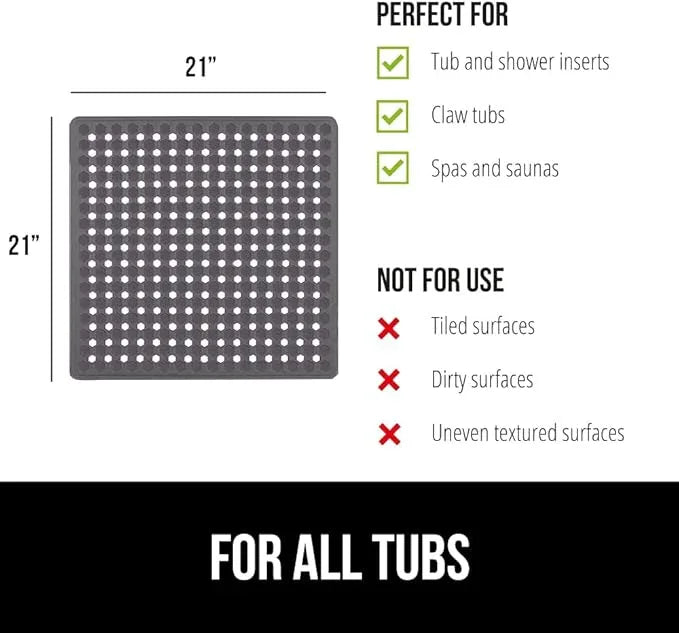 GORILLA GRIP Patented Square Shower Stall Mat, Small Bathtub Floor Mats for Stand Up Showers, Suction Cups and Drain Holes, Machine Wash, Soft on Feet, Bathroom Accessories 21x21 Inch, Charcoal Opaque - ModernBath