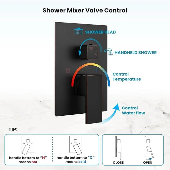 gotonovo Rainfall Bathroom Shower System Rain Shower Head and Handle Set Wall Mounted Shower Complete Combo Solid Brass Pressure Balancing Shower Mixer Valve 8 Inch Oil Rubbed Bronze - ModernBath
