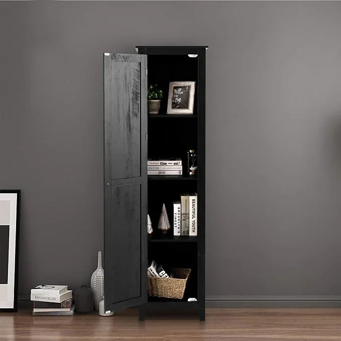 Giantex Tall Storage Cabinet Free Standing Floor Storage Tower with Four Shelves and Single Door, Narrow Cabinet for Bedroom, Living Room, Bathroom 17x16x72 Inch Utility Storage Cabinet (Black) - ModernBath