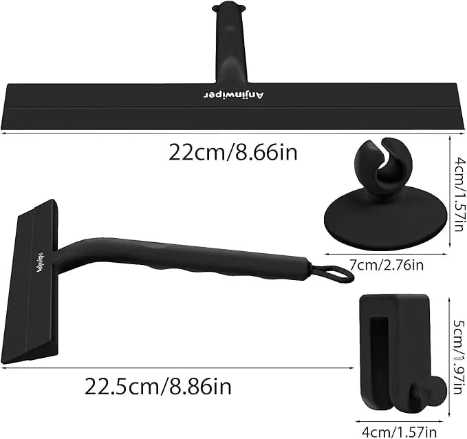 Anjinwiper Shower Squeegee for Glass Doors with Adhesive Hook, All-Purpose Squeegee for Shower Glass, Bathroom, Window, Mirror, Car Glass and Tile Wall-8.6 Inches,Black - ModernBath