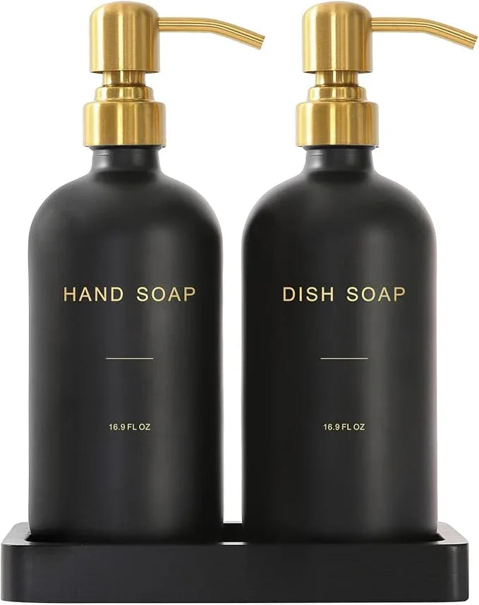 Prus Waso Black Soap Dispenser for Kitchen Sink, Hand and Dish Soap Dispenser with Stainless Steel Pump, Perfect for Gold Kitchen Accessories. (Gold & Black) - ModernBath