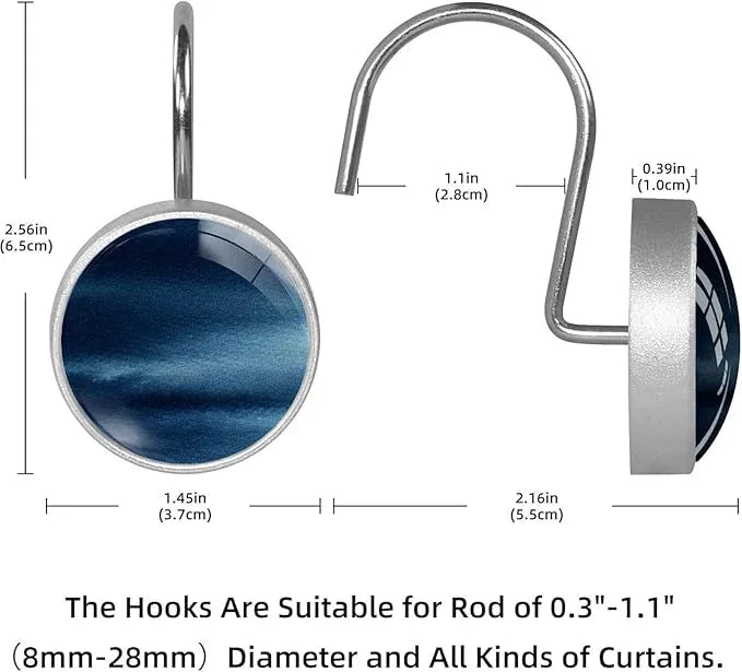 Navy Blue Shower Curtain Hooks Set of 12 Rustproof Metal Shower Hooks for Curtains Rods Shower Curtain Rings for Bathroom Living Room Bedroom Decor - ModernBath