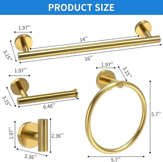 Brushed Gold Bathroom Accessories, Bathroom Hardware Set, SUS304 Stainless Steel Bathroom Towel Holder Set, 16 Inch Towel Bar Set 5 Pcs, 2 Towel Hooks, Toilet Paper Holder, Towel Ring - ModernBath