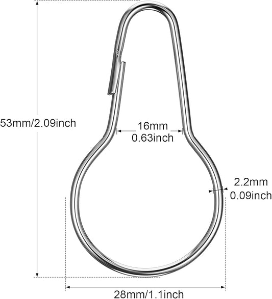 Queekay 100 Pieces Metal Shower Curtain Hooks Hanging Clips Metal Practical Shower Curtain Rings Hangers for Bathroom Bedroom Kitchen Home Applications (Silver,2.1x1.1'')