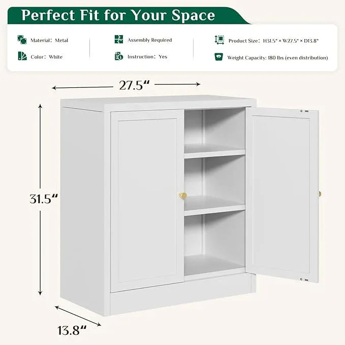 Storage Cabinet, Metal Bathroom Floor Organizers and Storage Cabinets, Freestanding Small Cabinet for Restroom, 3 Shlves Home、Bathroom、Living Room Cabinets - White - ModernBath