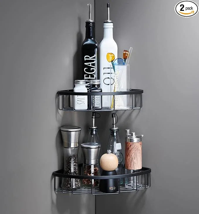 Segistan Corner Shower Caddy Organizer, SUS304 Stainless Steel Heavy Duty Rust-Proof Shelf, Wall Mounted Storage Rack for Bathroom, 2 Packs Matte Black - ModernBath