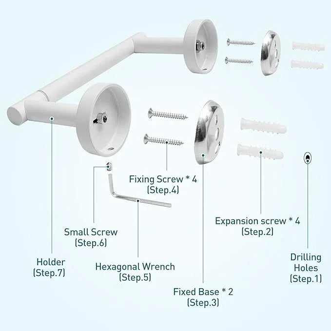 White Toilet Paper Holder Metal Bathroom Flexible Pivot Ceramic Jumbo Tissue Roll Holder on Wall Mounted, SUS 304 Stainless Steel Adjustable Toilet TP Mega Roll Holder Modern - ModernBath