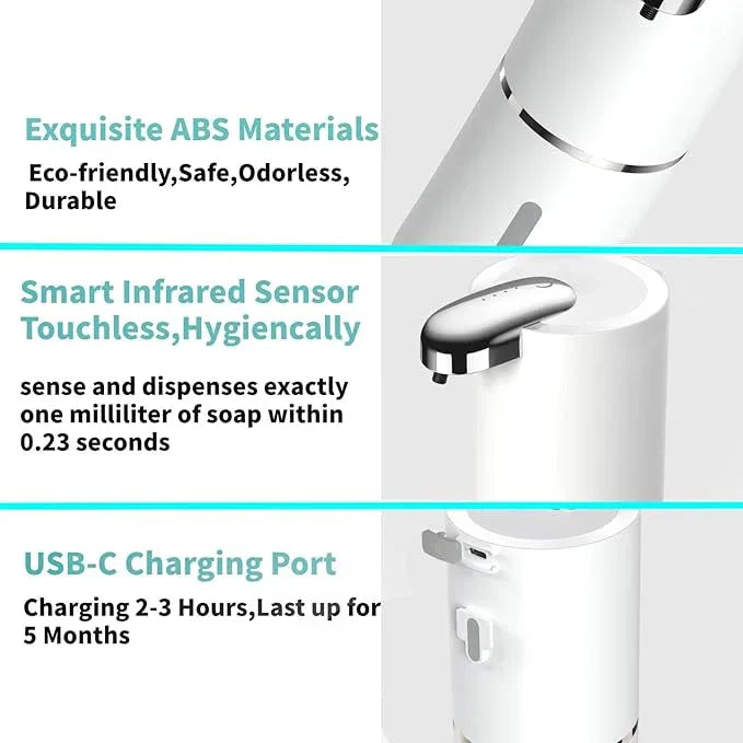 Automatic Touchless Foam Soap Dispenser - 13.5 oz USB Rechargeable, Electric Wall Mounted Motion Sensor Waterproof Pump for Bathroom Kitchen Dish Soap - ModernBath
