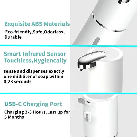 Automatic Touchless Foam Soap Dispenser - 13.5 oz USB Rechargeable, Electric Wall Mounted Motion Sensor Waterproof Pump for Bathroom Kitchen Dish Soap - ModernBath