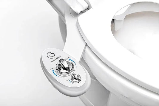 Boss Bidet Luxury White Blue - Bidet Attachment for Toilet Seat - Dual Nozzles, Self-Cleaning, Non-Electric Water Sprayer, Save Money On Toilet Paper and Reduce Waste - ModernBath