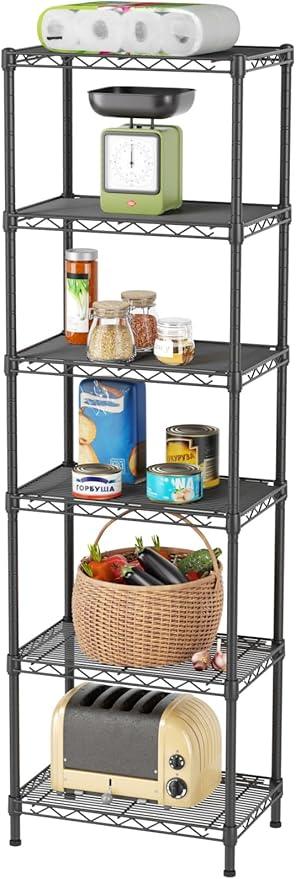 SINGAYE 6 Shelves Bathroom Organizers and Storage Shelf Wire Closet Metal Pantry Kitchen Small Garage Shelving Unit Laundry Room Organization Home Tall Rack Balck 10" D x 16" W x 60”H - ModernBath