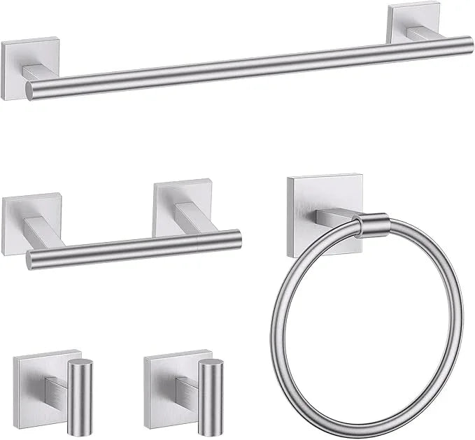 TURS Brushed Nickel 5 Piece Bathroom Hardware Accessories Set, SUS304 Stainless Steel Bath Towel Bar Set, 24 Inch Round Bathroom Accessories Kit Wall Mounted - ModernBath
