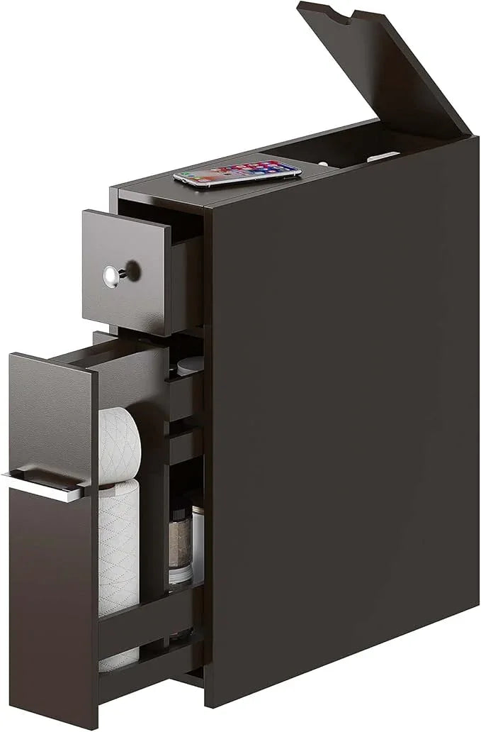 Spirich Slim Bathroom Storage Cabinet, Free Standing Toilet Paper Holder, Bathroom Cabinet Slide Out Drawer, Espresso - ModernBath