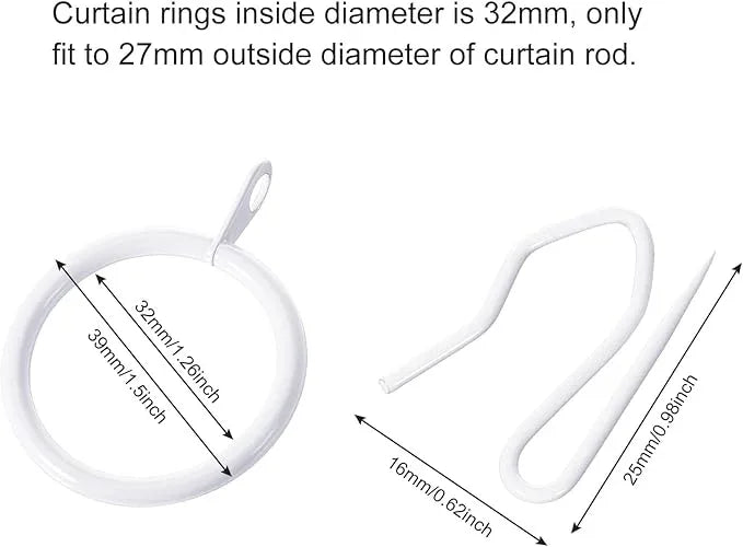 Hotop 30 Pcs Metal Drapery Curtain Rings 0.98/1.26/1.65 inch Interior Diameter and 30 Pcs Hanging Curtain Drapery Pin Hooks for Window Door Shower(32 mm,White) - ModernBath