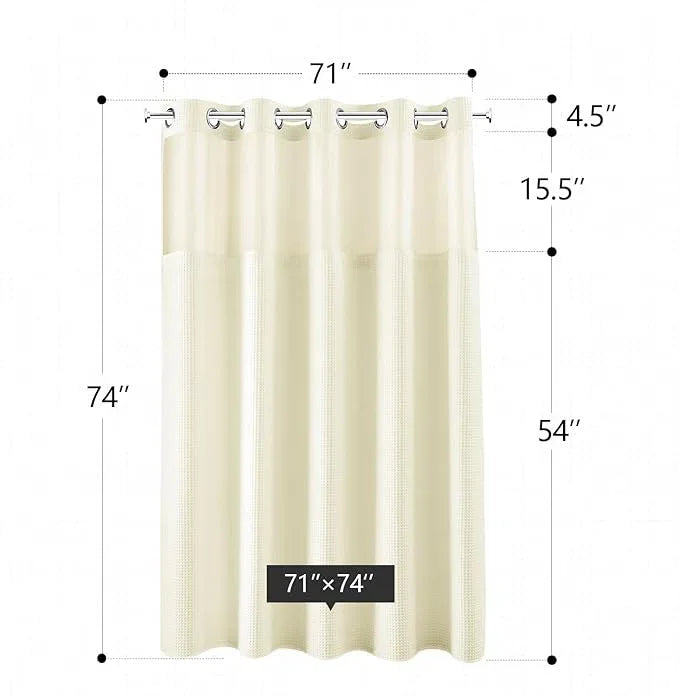 River Dream Cream Fabric Shower Curtain Set, Cotton Blend, Waffle Weave, with Snap in Replacement Liner，71 x 74 inches - ModernBath